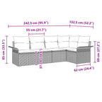 Gartensofa-set mit Kissen 5 pcs Grau Poly-Rattan
