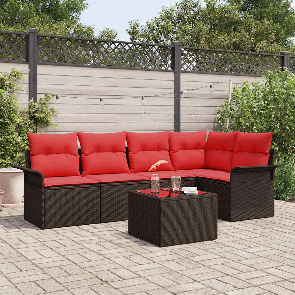 Gartensofa-set mit Kissen 6 pcs Braun Poly-Rattan