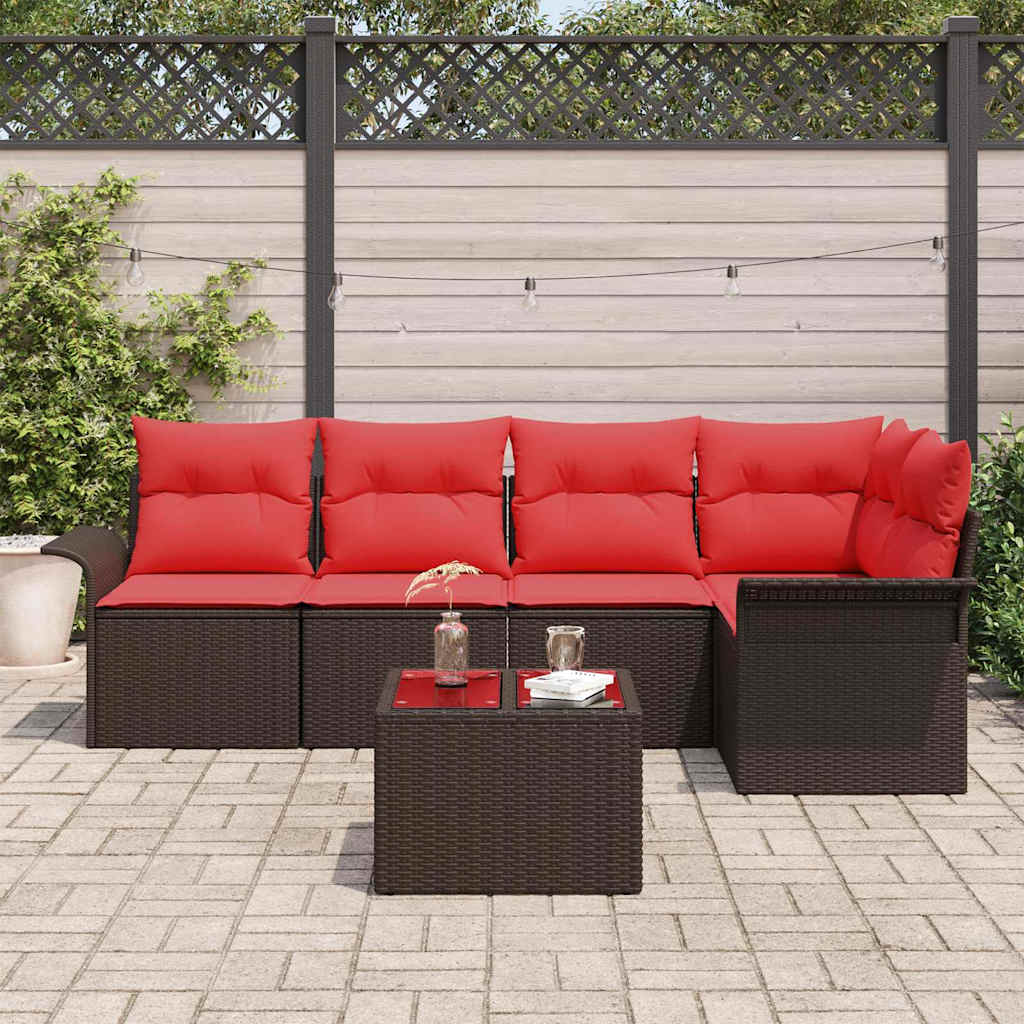 Gartensofa-set mit Kissen 6 pcs Braun Poly-Rattan