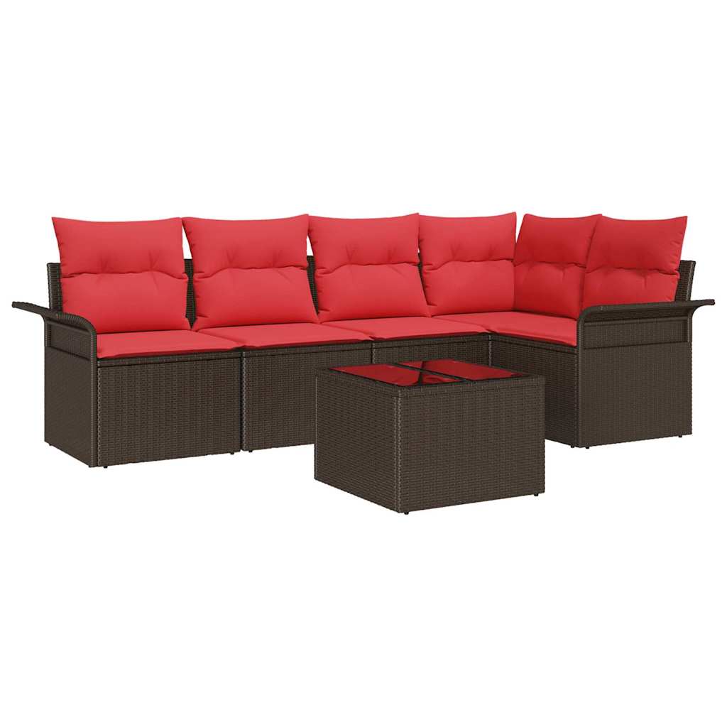 Gartensofa-set mit Kissen 6 pcs Braun Poly-Rattan
