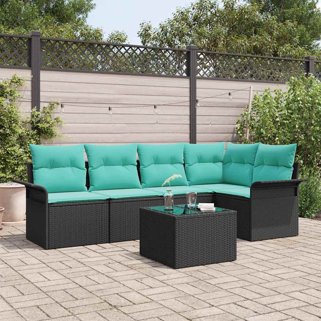 Gartensofa-set mit Kissen 6 pcs Schwarz Poly-Rattan