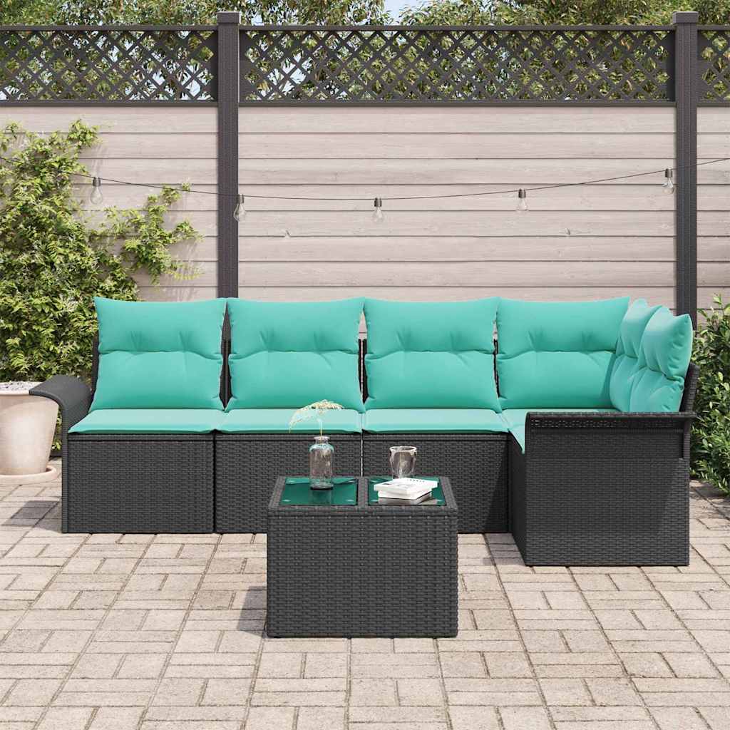 Gartensofa-set mit Kissen 6 pcs Schwarz Poly-Rattan
