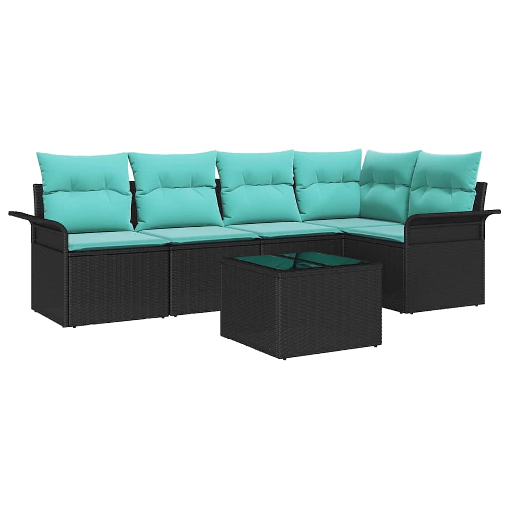 Gartensofa-set mit Kissen 6 pcs Schwarz Poly-Rattan