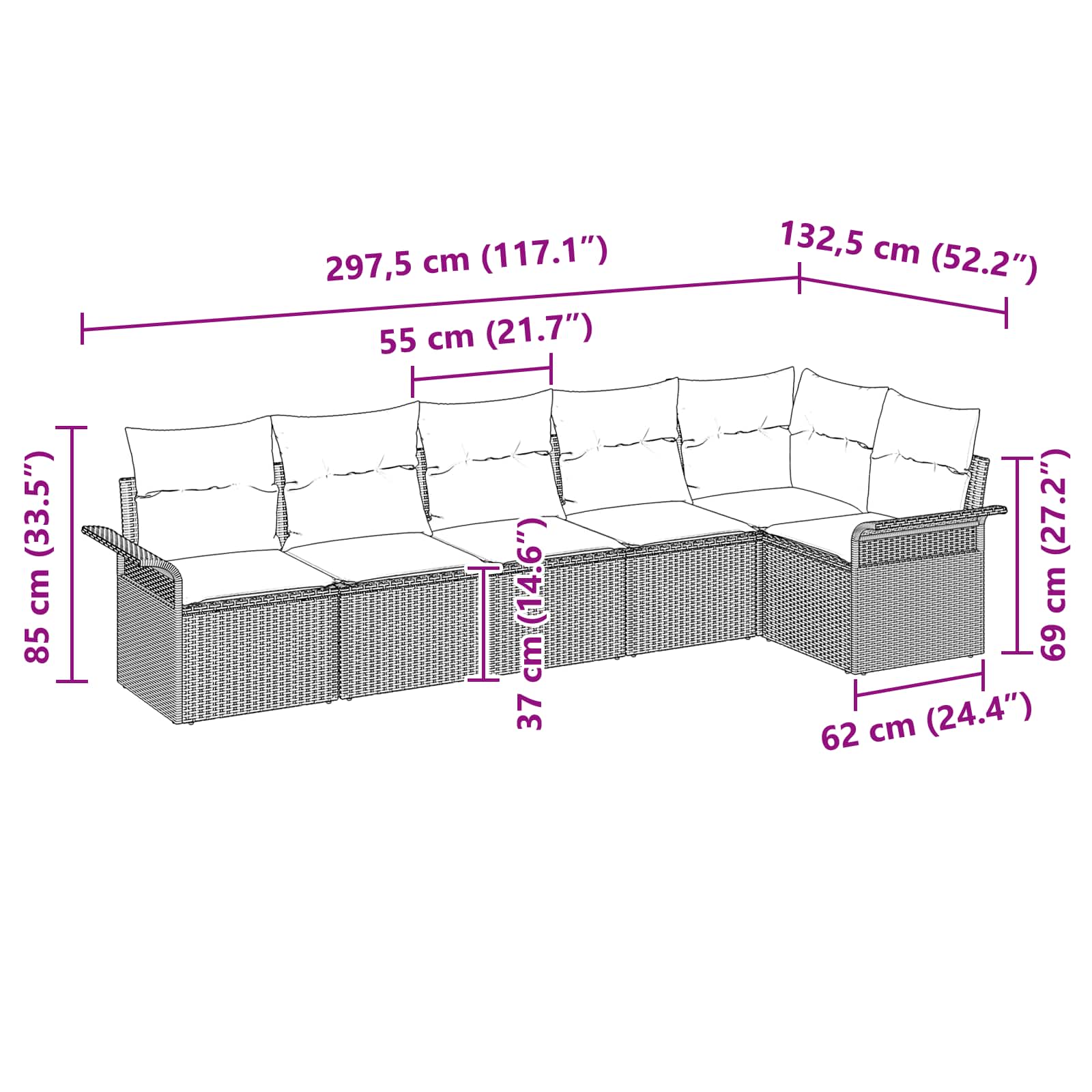 Gartensofa-set mit Kissen 6 pcs Grau Poly-Rattan