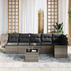 Gartensofa-set mit Kissen 7 pcs Grau Poly-Rattan