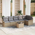 Gartensofa-set mit Kissen 7 pcs Beige Poly-Rattan
