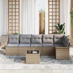 Gartensofa-set mit Kissen 7 pcs Beige Poly-Rattan