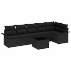 Gartensofa-set mit Kissen 7 pcs Schwarz Poly-Rattan