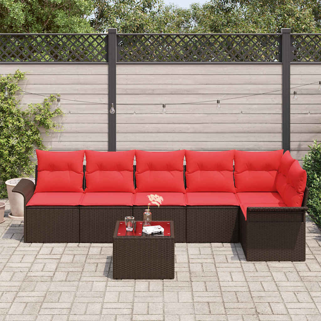 Gartensofa-set mit Kissen 7 pcs Braun Poly-Rattan