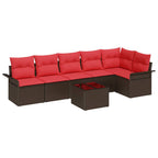 Gartensofa-set mit Kissen 7 pcs Braun Poly-Rattan
