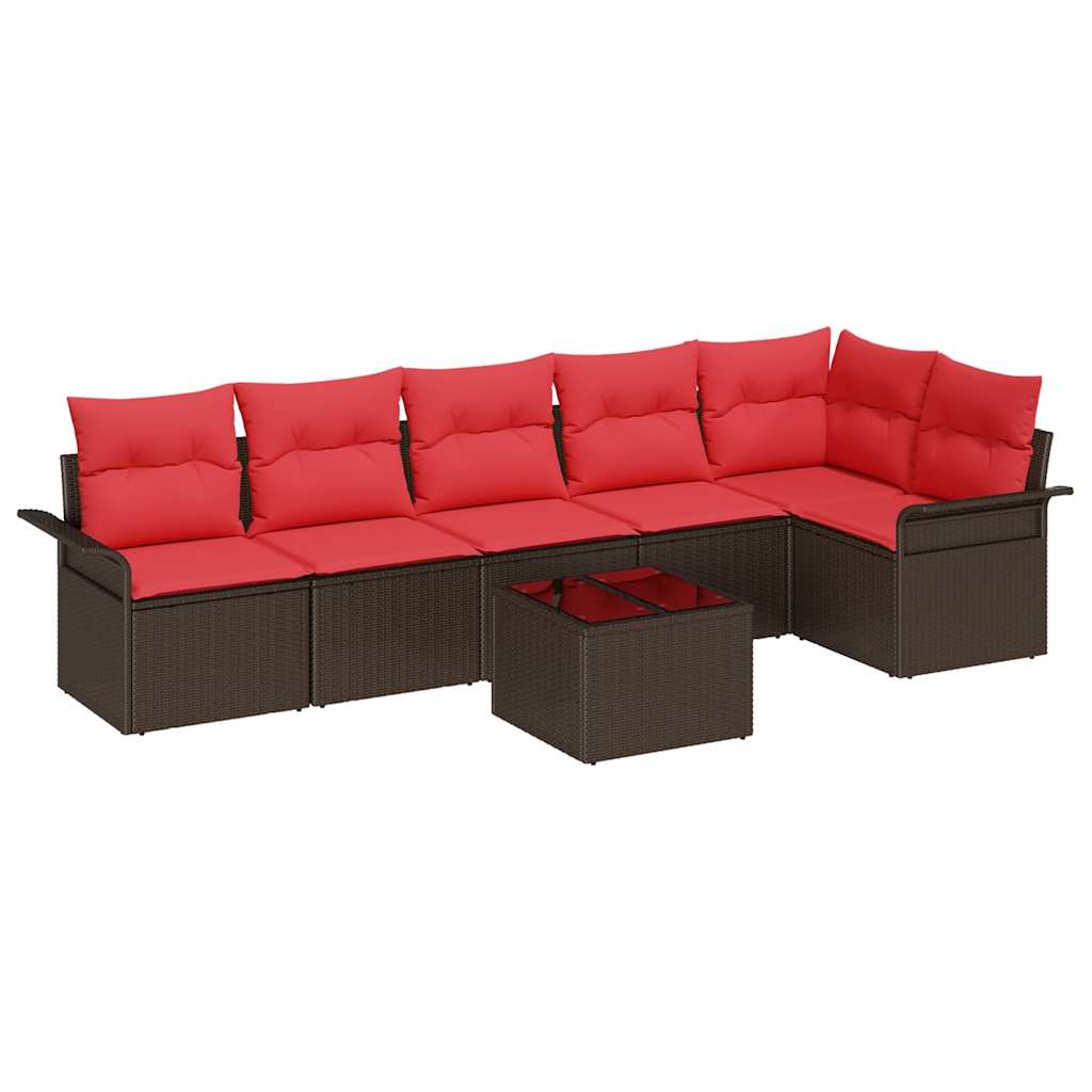 Gartensofa-set mit Kissen 7 pcs Braun Poly-Rattan