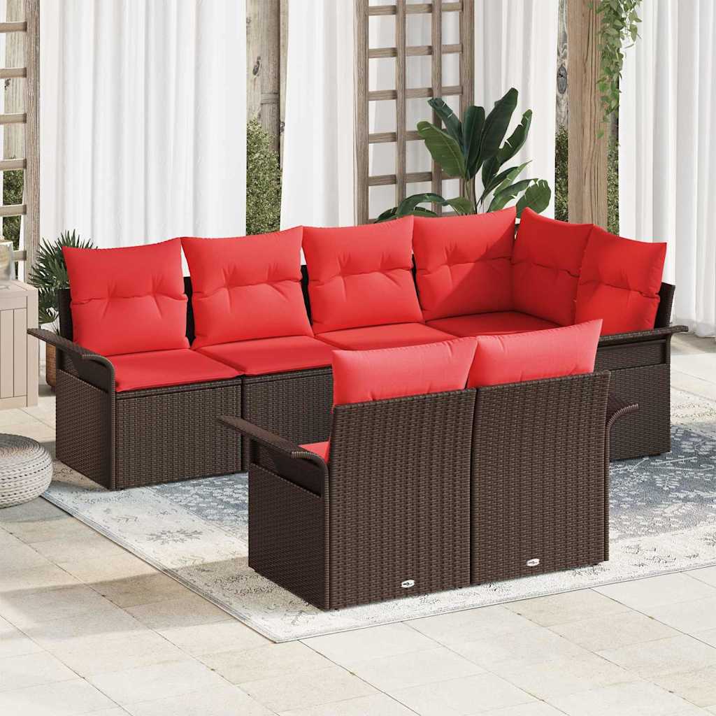 Gartensofa-set mit Kissen 7 pcs Braun Poly-Rattan