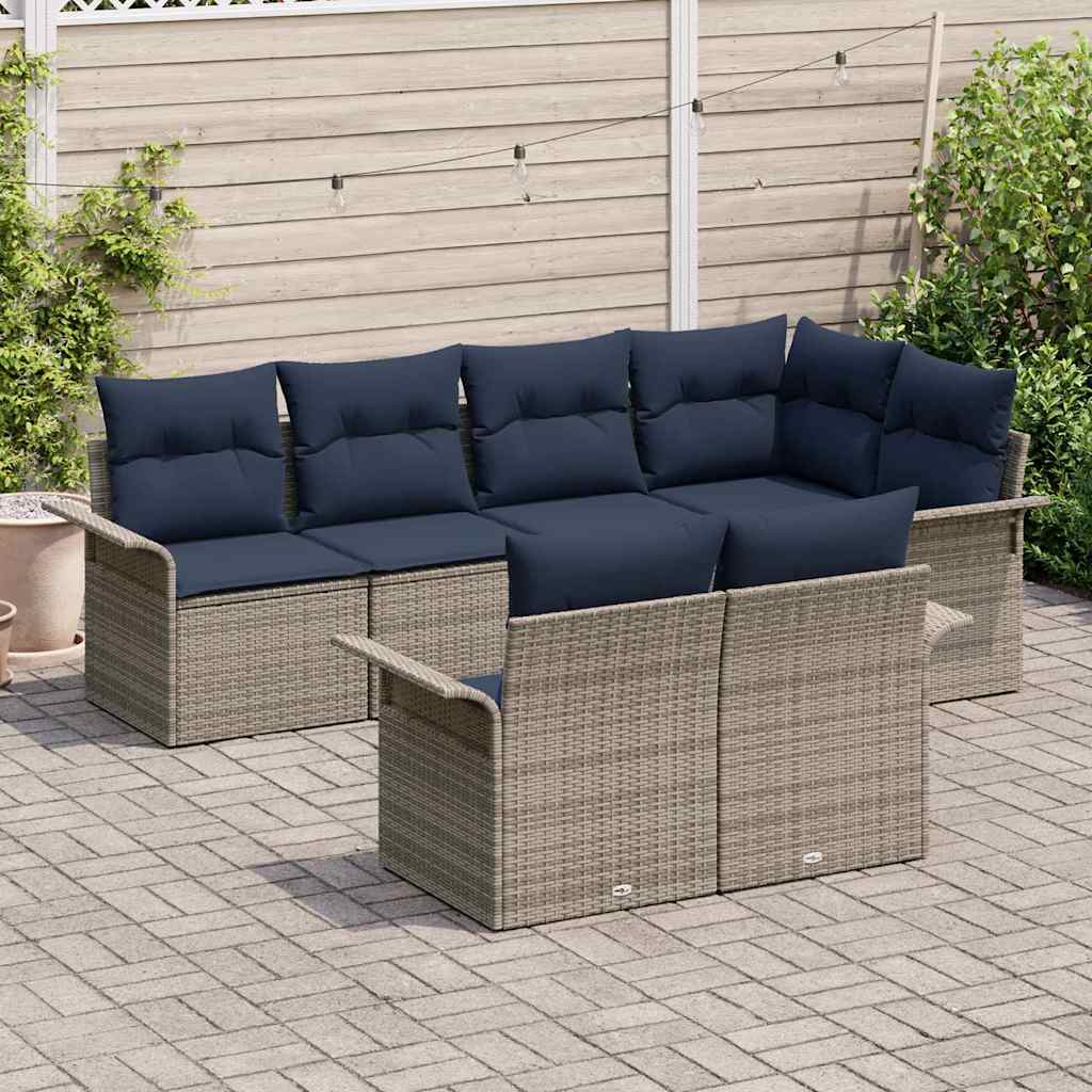 Gartensofa-set mit Kissen 7 pcs Grau Poly-Rattan