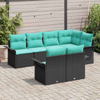 Gartensofa-set mit Kissen 7 pcs Schwarz Poly-Rattan