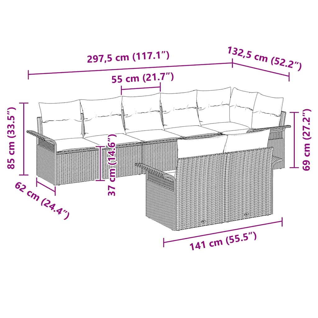 Gartensofa-set mit Kissen 8 pcs Braun Poly-Rattan