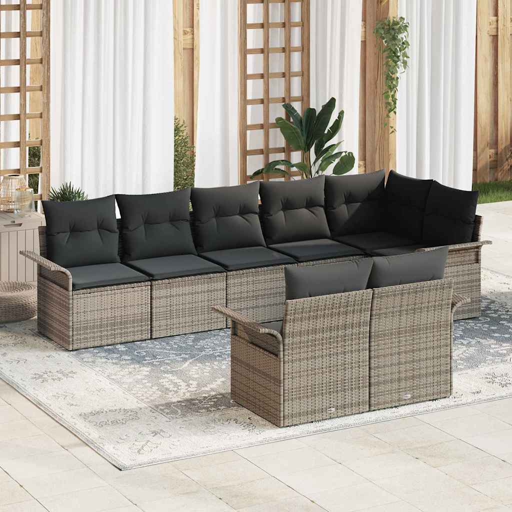 Gartensofa-set mit Kissen 8 pcs Grau Poly-Rattan