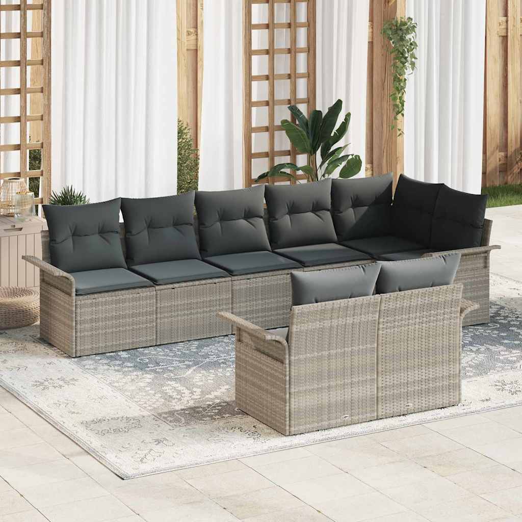 Gartensofa-set mit Kissen 8 pcs Hellgrau Poly-Rattan