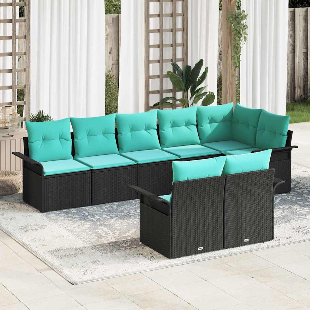 Gartensofa-set mit Kissen 8 pcs Schwarz Poly-Rattan