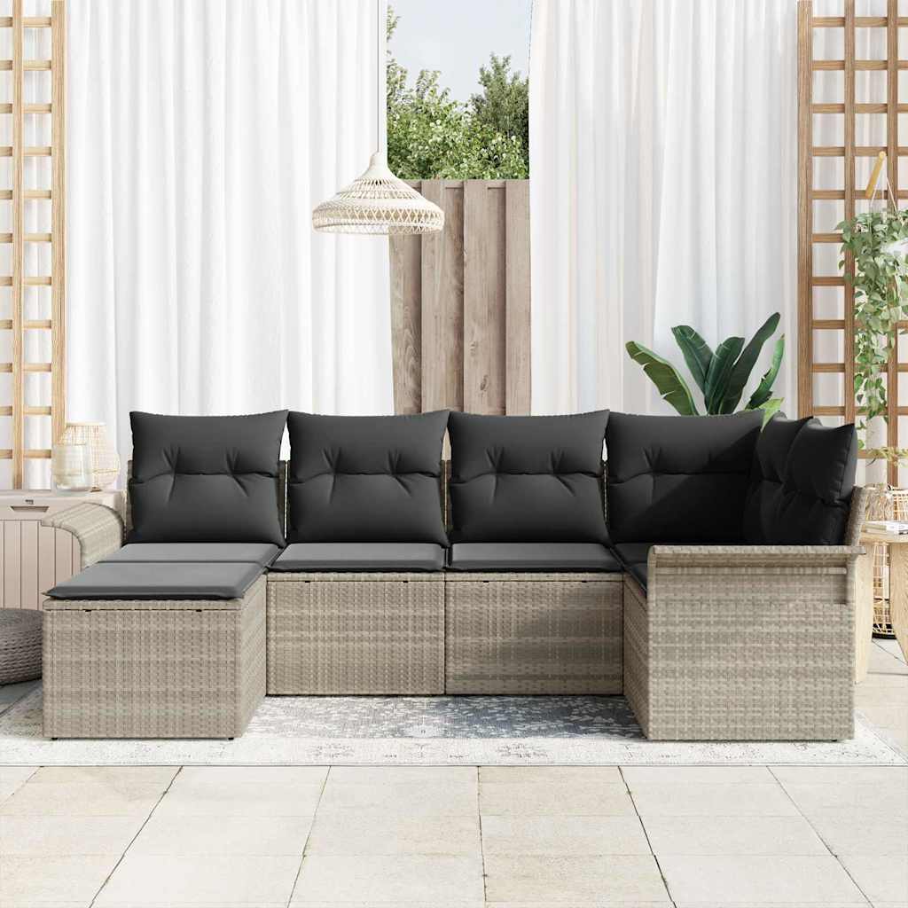 Gartensofa-set mit Kissen 6 pcs Hellgrau Poly-Rattan