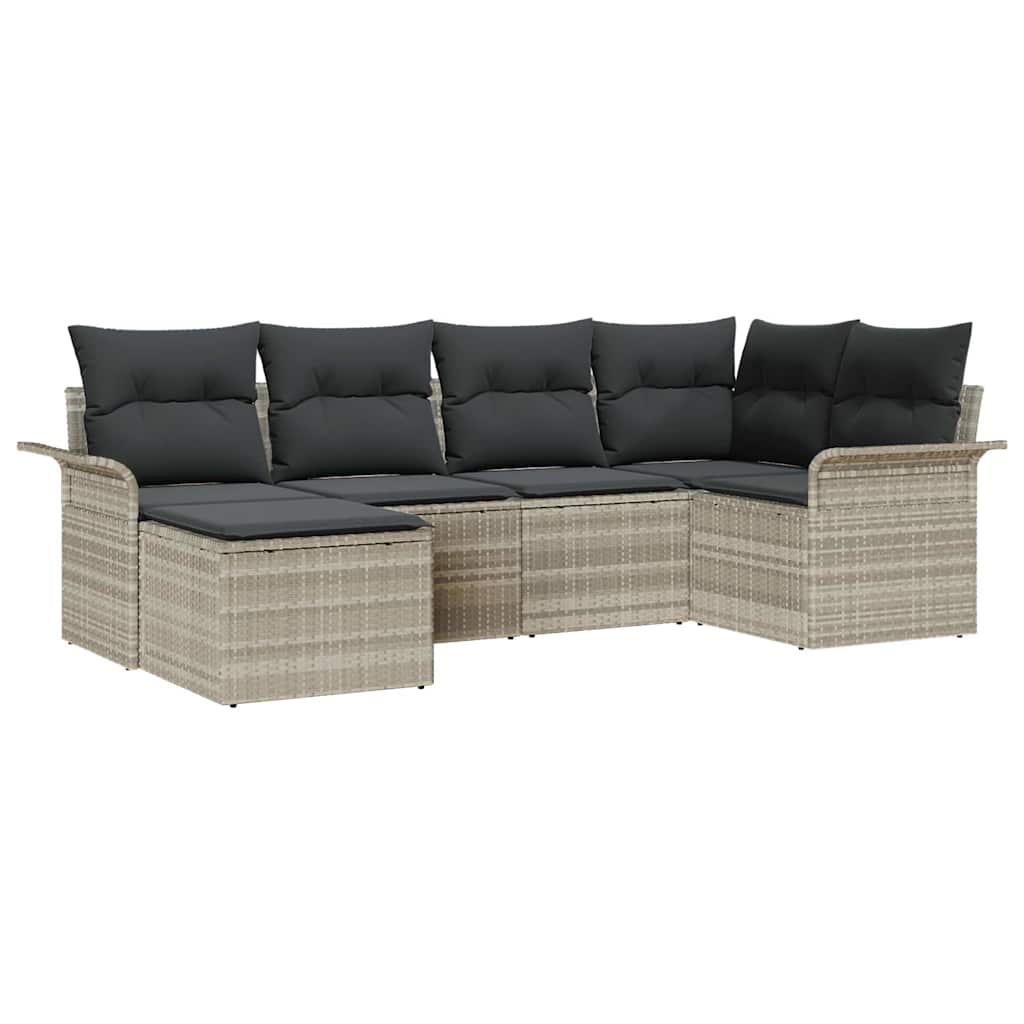 Gartensofa-set mit Kissen 6 pcs Hellgrau Poly-Rattan