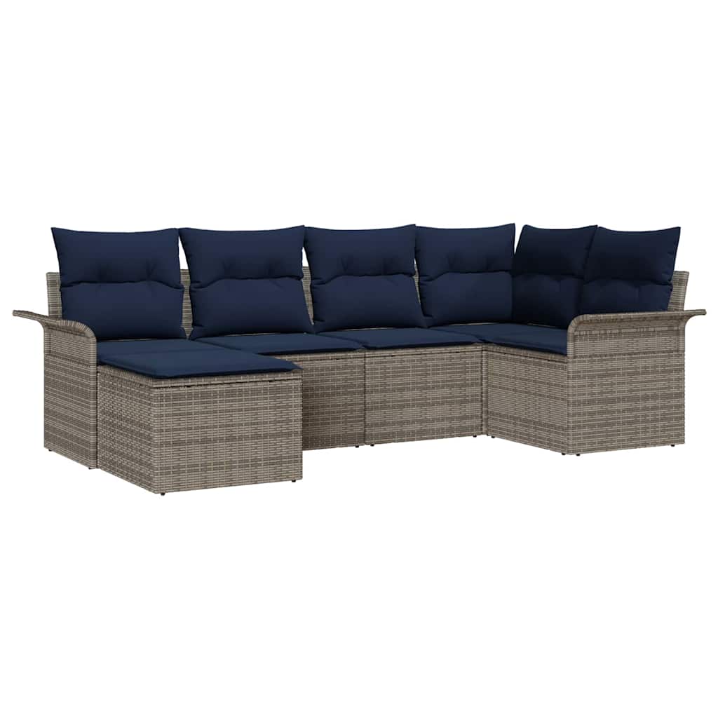 Gartensofa-set mit Kissen 6 pcs Grau Poly-Rattan