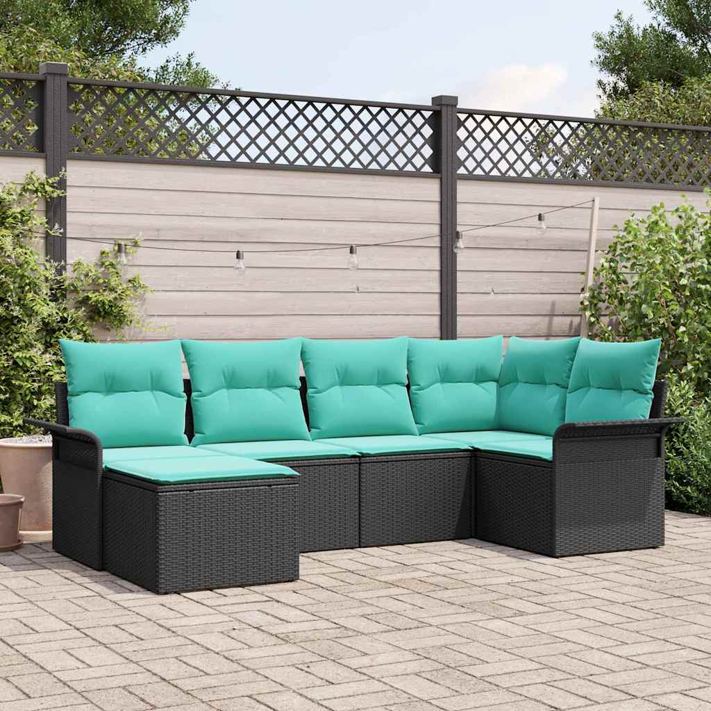 Gartensofa-set mit Kissen 6 pcs Schwarz Poly-Rattan