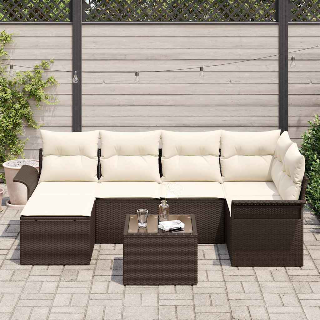 Gartensofa-set mit Kissen 7 pcs Braun Poly-Rattan