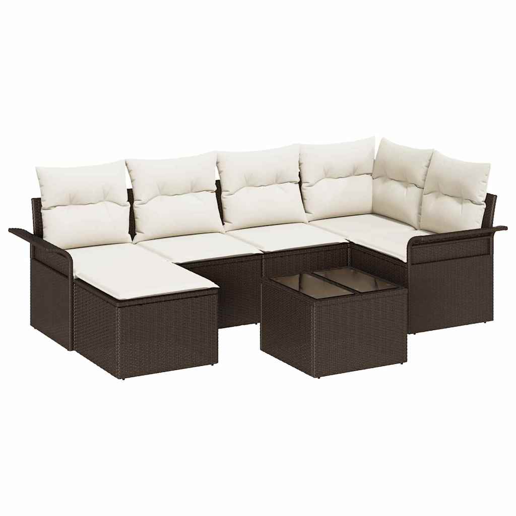 Gartensofa-set mit Kissen 7 pcs Braun Poly-Rattan