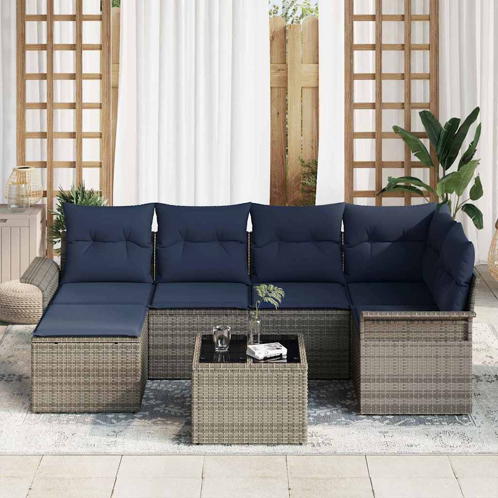 Gartensofa-set mit Kissen Grau Poly-Rattan