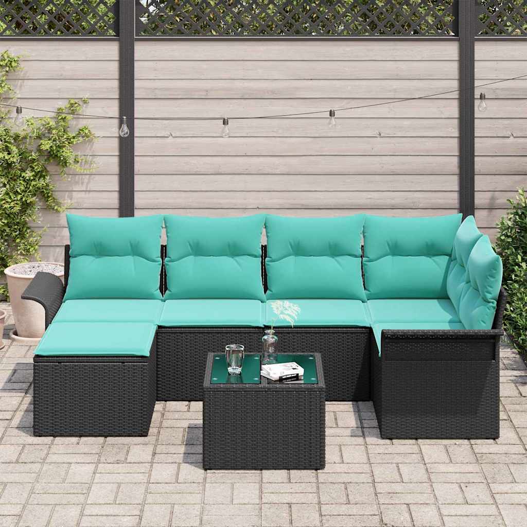 Gartensofa-set mit Kissen Schwarz Poly-Rattan