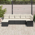 Gartensofa-set mit Kissen 7 pcs Schwarz Poly-Rattan