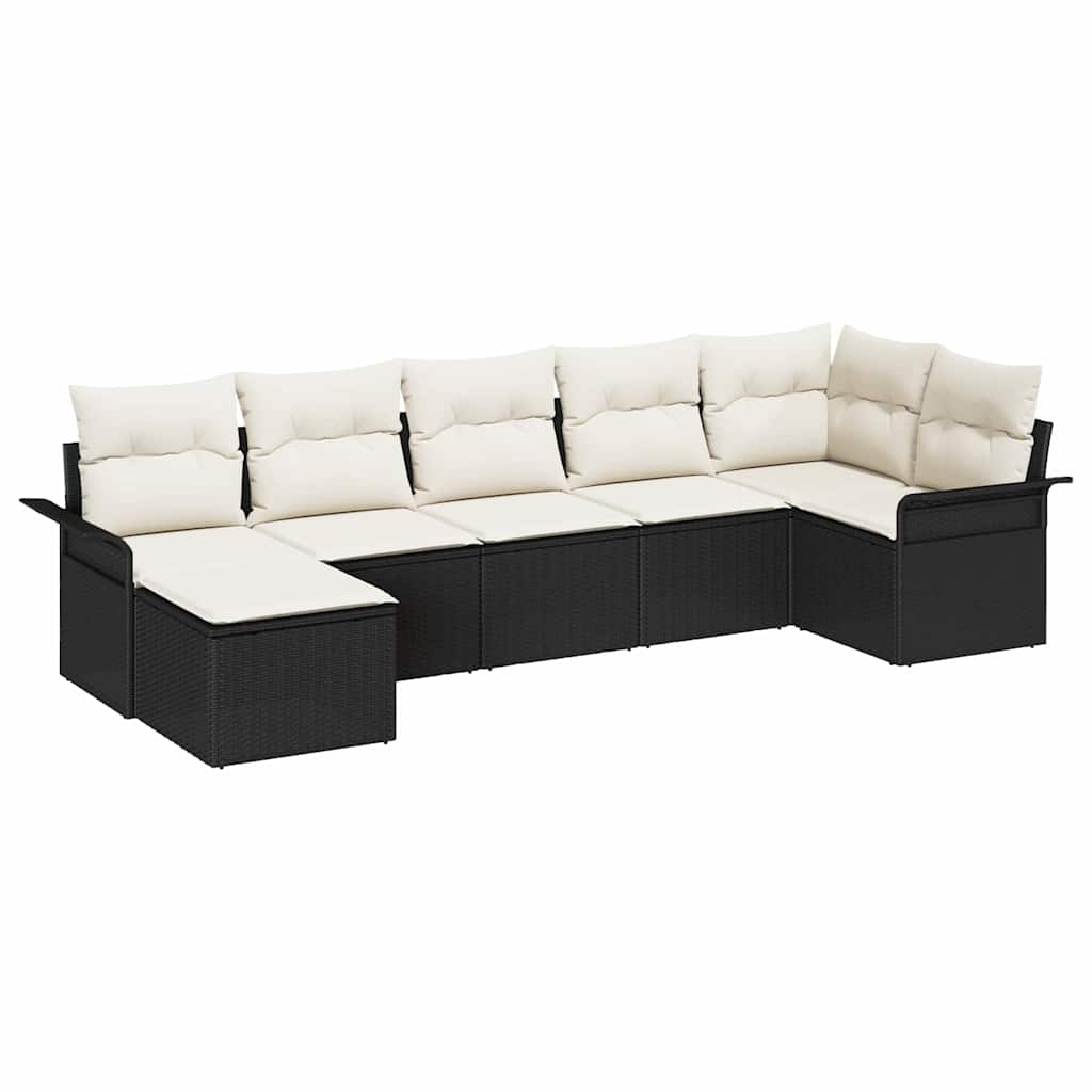Gartensofa-set mit Kissen 7 pcs Schwarz Poly-Rattan