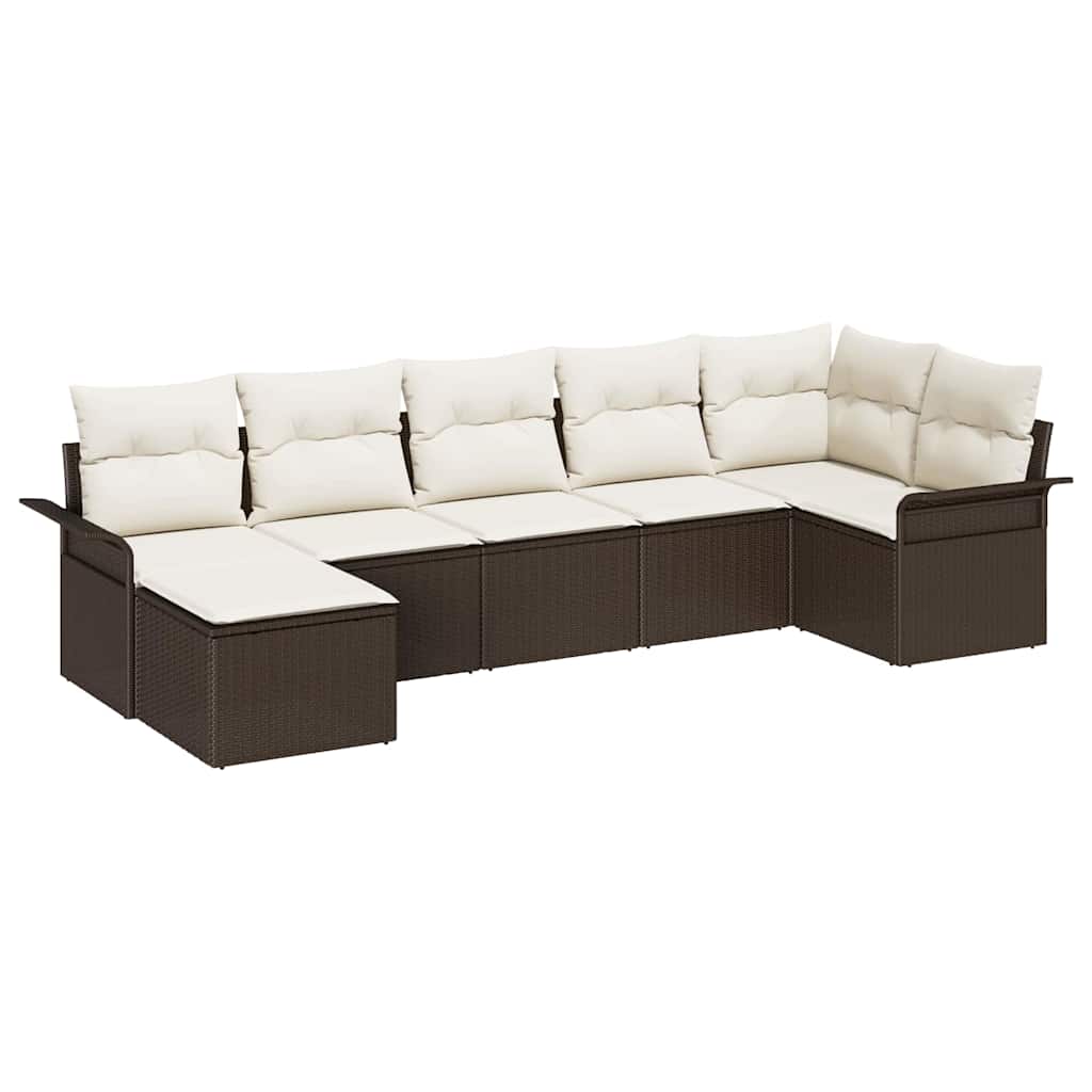 Gartensofa-set mit Kissen 7 pcs Braun Poly-Rattan