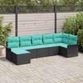 Gartensofa-set mit Kissen 7 pcs Schwarz Poly-Rattan