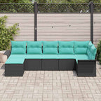 Gartensofa-set mit Kissen 7 pcs Schwarz Poly-Rattan