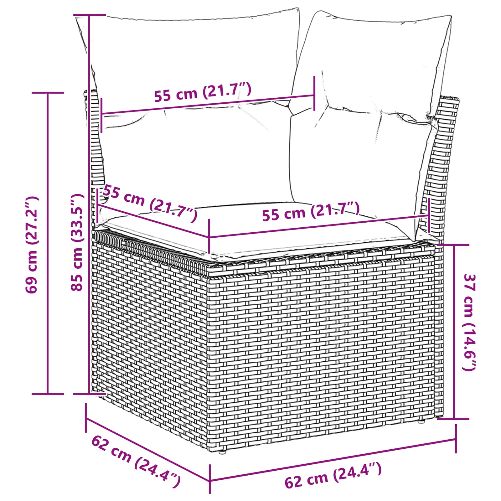 Gartensofa-set mit Kissen 7 pcs Schwarz Poly-Rattan