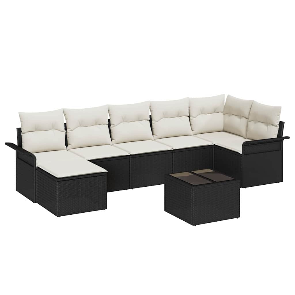 Gartensofa-set mit Kissen 8 pcs Schwarz Poly-Rattan