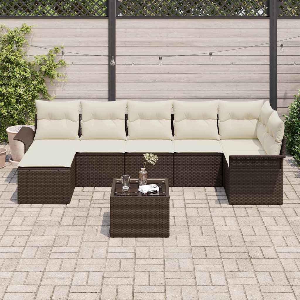 Gartensofa-set mit Kissen 8 pcs Braun Poly-Rattan
