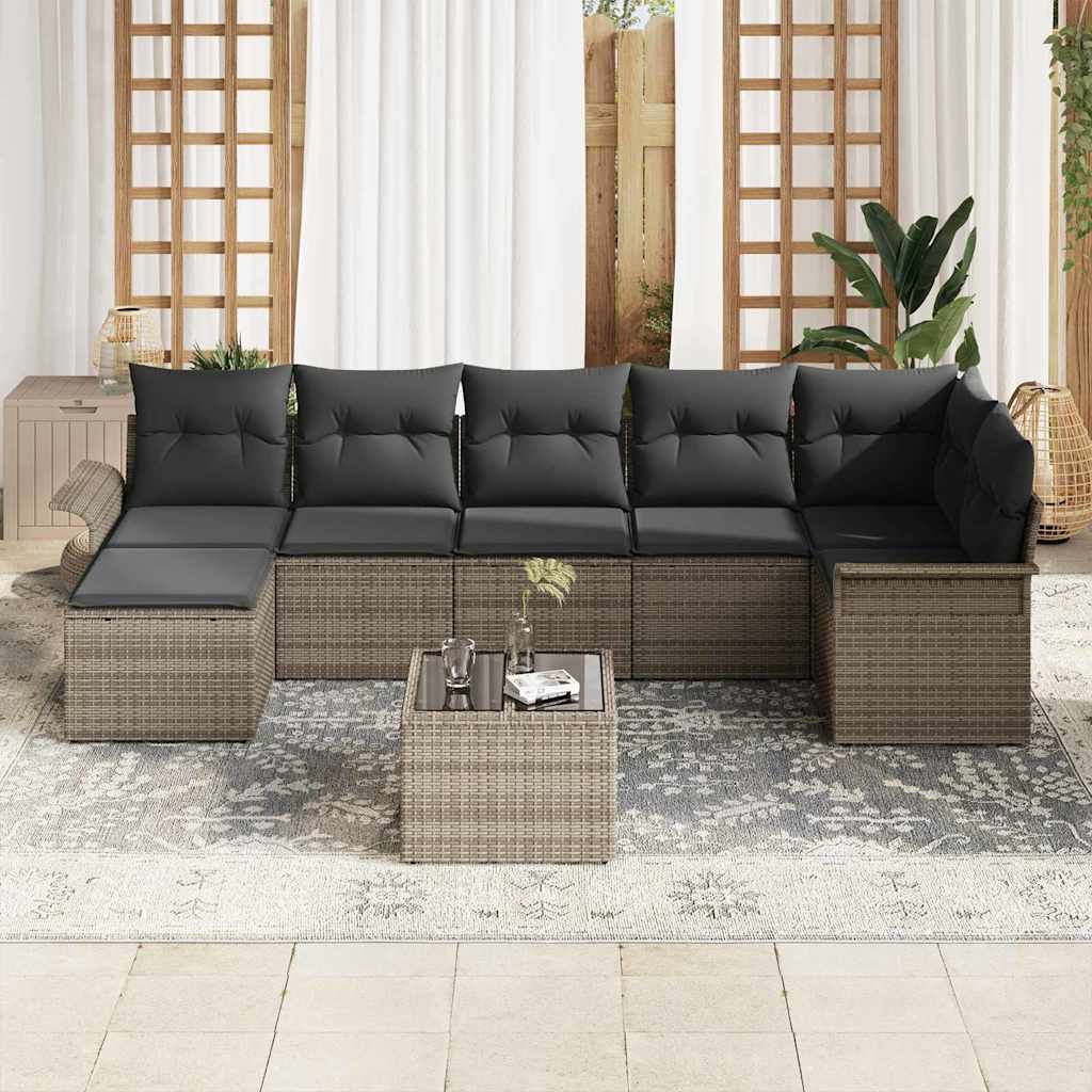 Gartensofa-set mit Kissen 8 pcs Grau Poly-Rattan