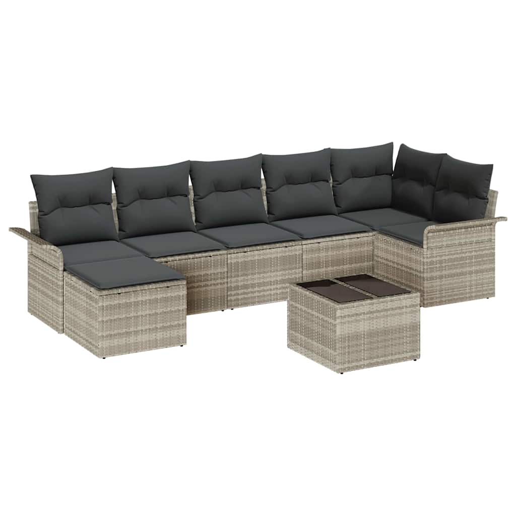 Gartensofa-set mit Kissen 8 pcs Hellgrau Poly-Rattan
