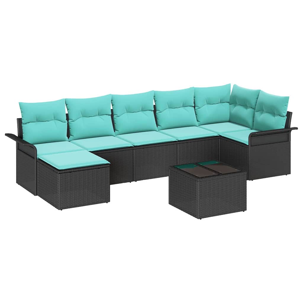 Gartensofa-set mit Kissen 8 pcs Schwarz Poly-Rattan