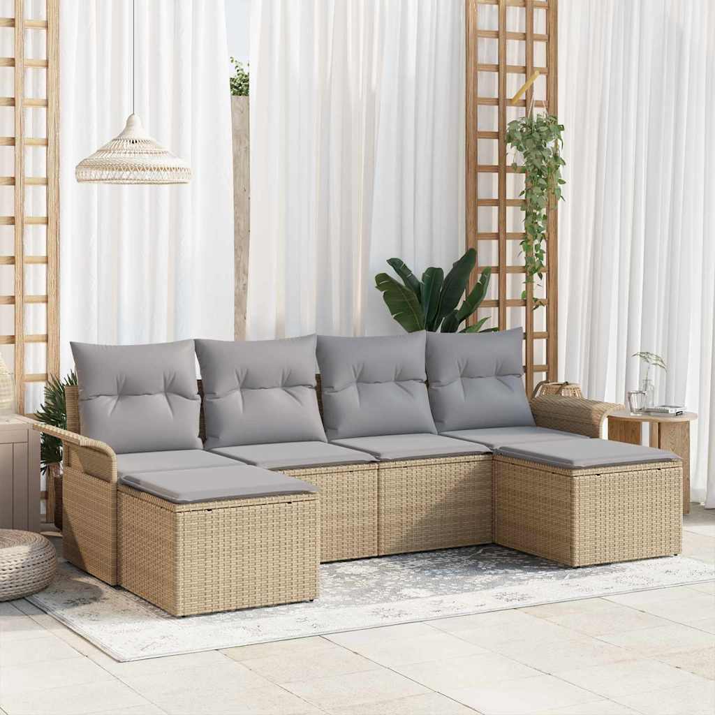 Gartensofa-set mit Kissen 6 pcs Beige Poly-Rattan