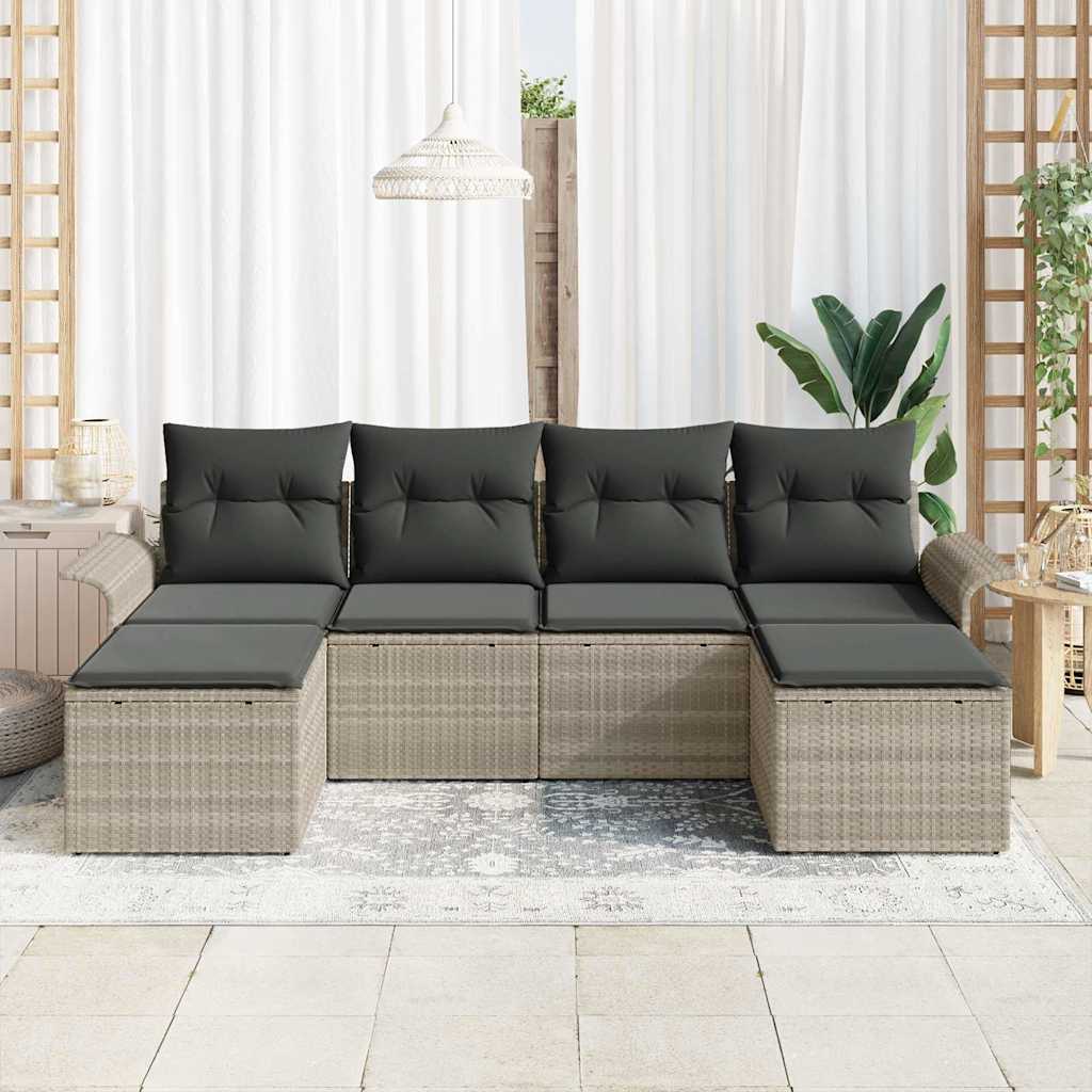 Gartensofa-set mit Kissen 6 pcs Hellgrau Poly-Rattan