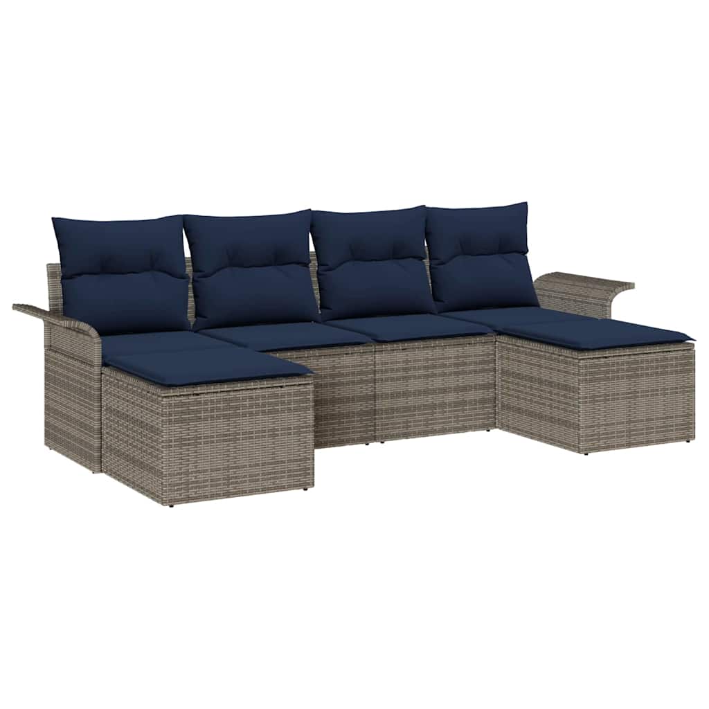 Gartensofa-set mit Kissen 6 pcs Grau Poly-Rattan