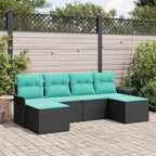 Gartensofa-set mit Kissen 6 pcs Schwarz Poly-Rattan