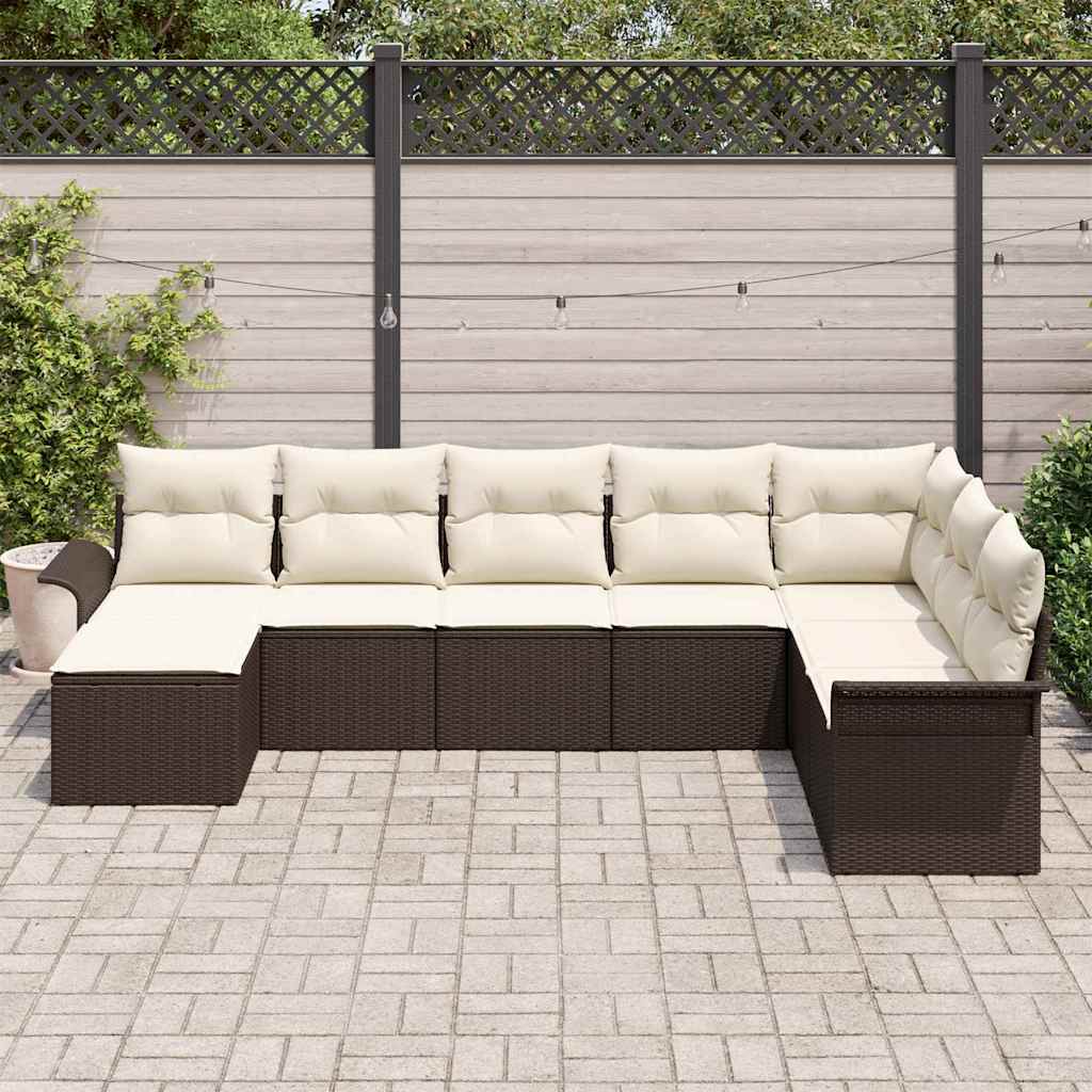 Gartensofa-set mit Kissen 8 pcs Braun Poly-Rattan
