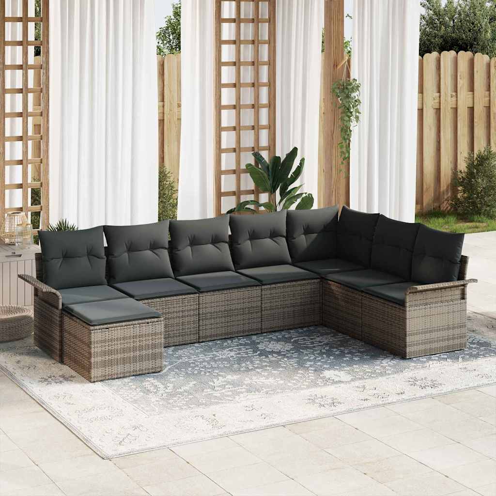 Gartensofa-set mit Kissen 8 pcs Grau Poly-Rattan
