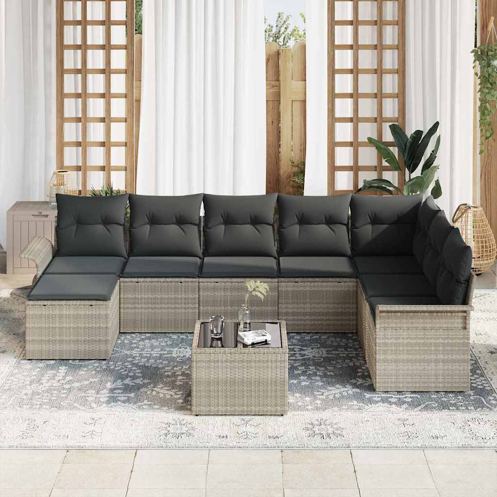 Garten-Sofa-Set mit Kissen 9 pcs Hellgrau Poly Rattan