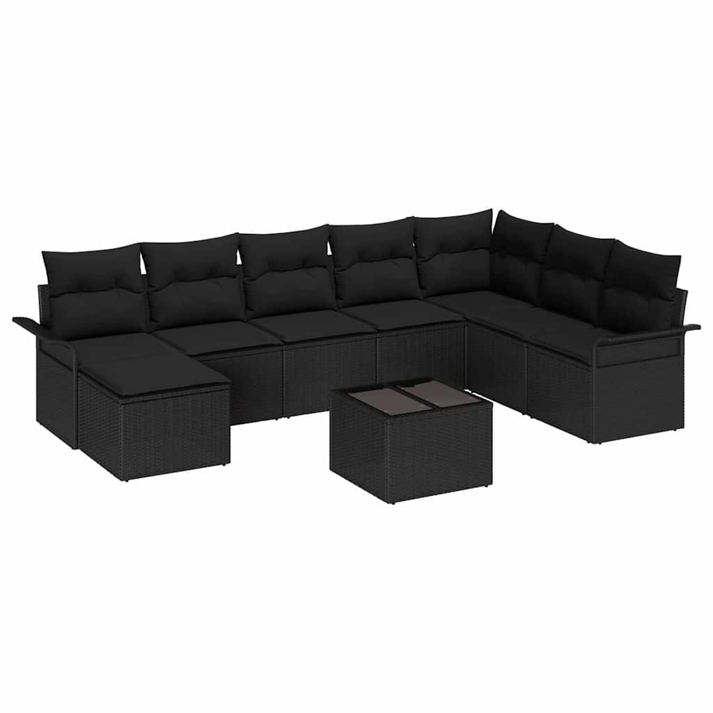 Gartensofa-set mit Kissen 9 pcs Schwarz Poly-Rattan