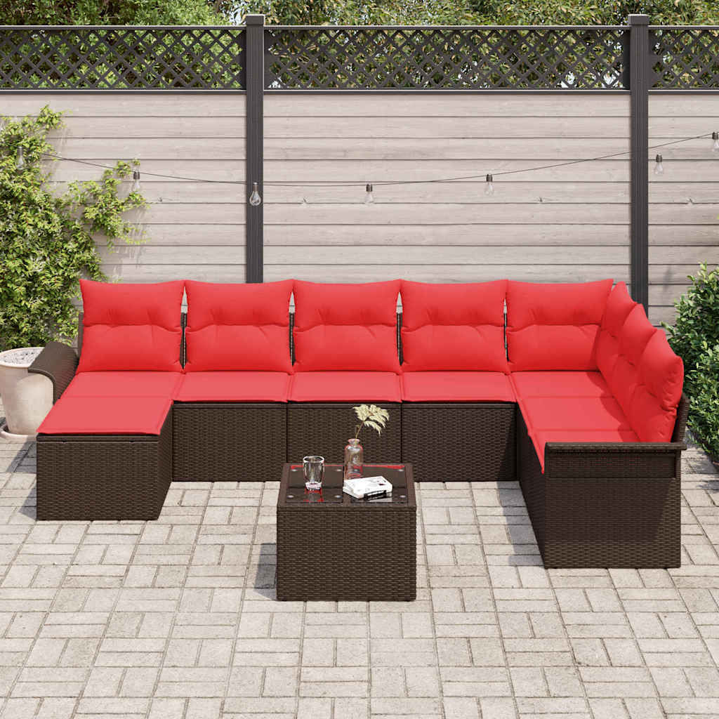 Gartensofa-set mit Kissen 9 pcs Braun Poly-Rattan